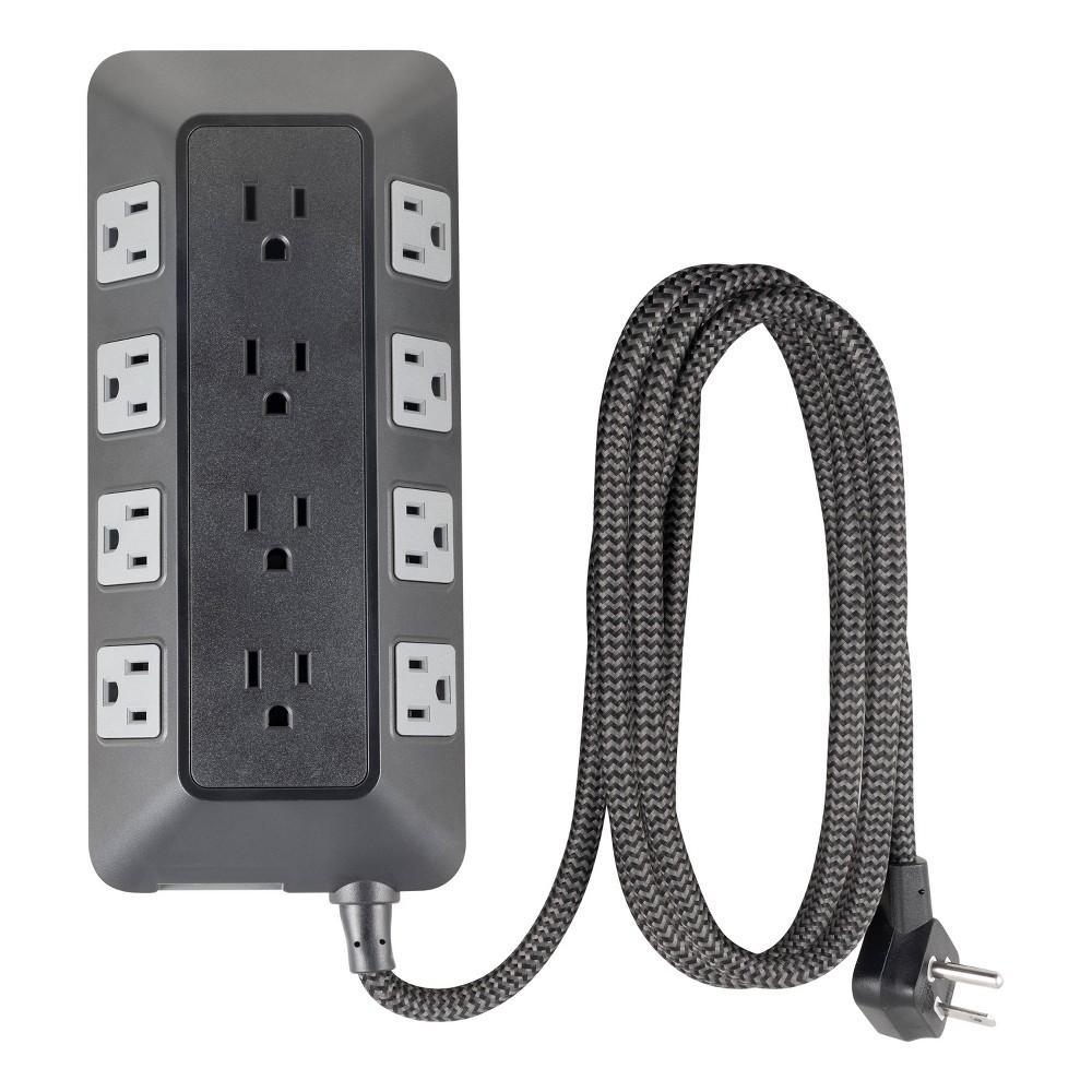 GE 12-Outlet Surge Protector 3540J 8' Braided Cord Black/Gray