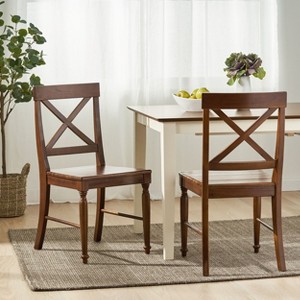 PAGED Mid-Century Dining Chairs Set of 2, Acacia Wood Kitchen Chairs with X-Shaped Backrest for Dining Room - 1 of 4