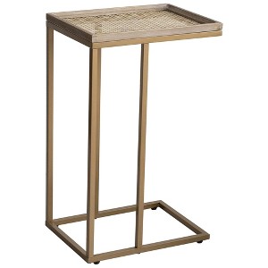 COZAYH Farmhouse C Table Couch Metal End Table with Woven Pattern Tray Top, Gold - 1 of 4