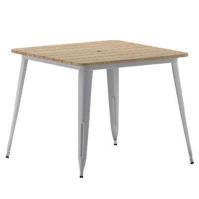 Flash Furniture Declan Commercial Indoor/Outdoor Dining Table with Umbrella Hole, 36" Square All Weather Poly Resin Top and Steel Base
