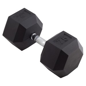 Body Sport Rubber Encased Hex Dumbbell Weight, Strength Training Equipment for Home Gym, Black - 1 of 4
