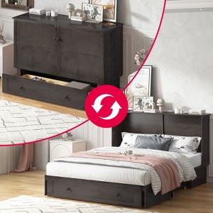 Mjkone Murphy Bed Cabinet Queen Size with Mattress, Chest Bed with USB Charging Station,Drawers - 1 of 4