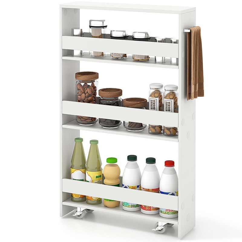 Costway 4-Tier Slim Storage Cart with Open Shelves Rolling Kitchen Cart on Wheels Narrow Black/Grey/White, 1 of 11