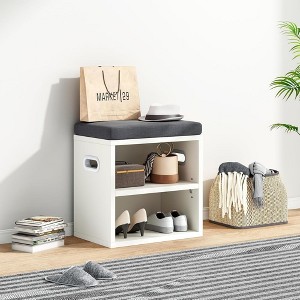 SEVOBAL Small Shoe Bench Entrywaywith Cushion Shoe Benches with Storage Seating Seat Entryway Shoe Rack Entryway Show Racks, White, 15.35"*11.4"*16" - 1 of 4