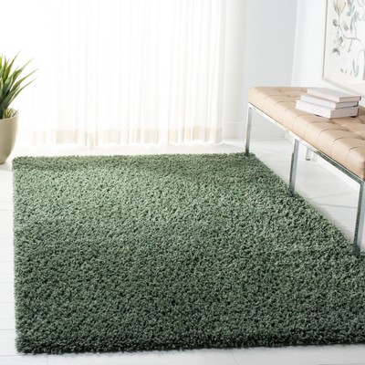 Luxurious Round Green Shag Area Rug, 5'3" x 7'6", Synthetic Easy-Care