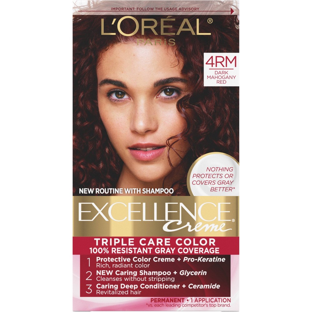 Photos - Hair Dye LOreal L'Oreal Paris Excellence Triple Protection Permanent Hair Color - 4RM Dark Mahogany Red - 1 kit 