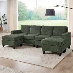 MOONMISS 101" Modular Corduroy Sectional Sofa with Two Ottomans,U Shaped Couch for Living Room,Office - 1 of 4