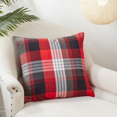 Classic Plaid Red, White, and Black 20" Square Throw Pillow