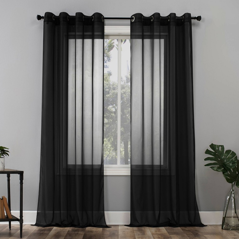 Photos - Curtains & Drapes 84"x59" Emily Sheer Voile Grommet Top Curtain Panel Black - No. 918