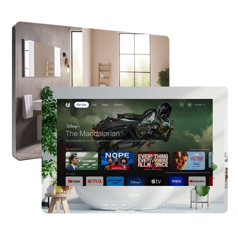 SYLVOX 24 inch Smart Bathroom TV, Google System Magic Mirror TV for Bathroom, IP66 Waterproof TV, 1080P 500nits, Support WiFi Bluetooth (Wall Mount), 1 of 10