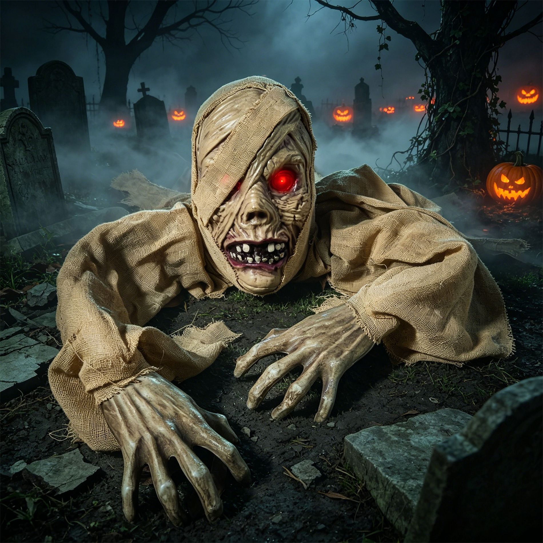 Joyfy 43'' Halloween Groundbreaker Outdoor Decoration, Climbing Zombie with Light-up Eyes for Halloween Indoor Outside, Lawn, Graveyard Decor