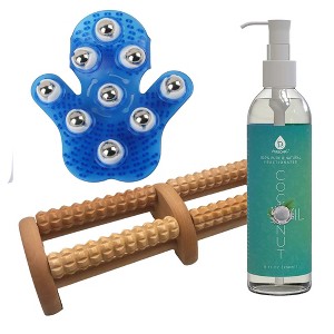 Pursonic Relaxation Gift Bundle: Palm Shaped Massage Glove, Wooden Foot Massager, and Fractionated Coconut Oil - 1 of 3