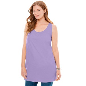 Woman Within Plus Size Perfect Sleeveless Shirred U-Neck Tunic - 1 of 4