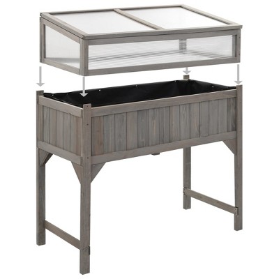 Gray Fir Wood Raised Garden Bed with Greenhouse