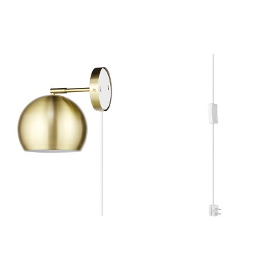 Matte Brass Plug-In Wall Sconce with Round Shade