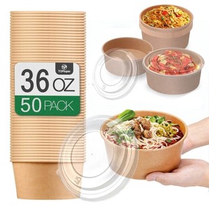 36Oz 50Pcs Large Paper Bowls with Lids, Disposable Soup Serving Bowls Bulk Party Supplies for Hot/Cold Food, Soup (36 OZ) - 1 of 4