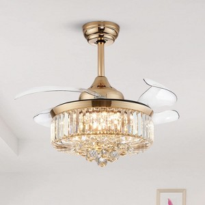 Ludomide Modern Crystal Ceiling Fan Light, Dimmable Gold Retractable Fandelier for Bedroom Living Room 36" - 1 of 4