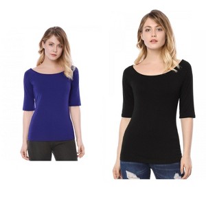 Allegra K Women's Half Sleeves Scoop Neck Fitted Layering Soft T-Shirt 2 Packs - 1 of 4