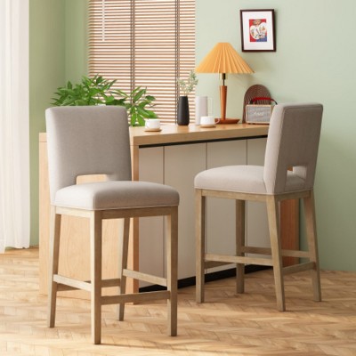 Modern Upholstered Bar Stool Set of 2 with Sturdy Wooden Legs, Comfortable Fabric Seating for Kitchen Island or Dining Room – The Pop Home