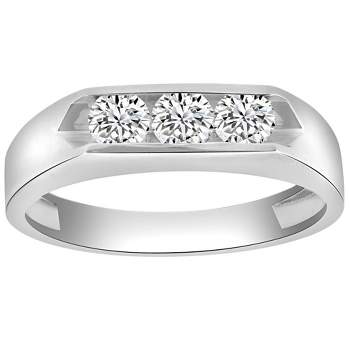 Pompeii3 1Ct Three Stone Diamond Men's Ring Channel Set Band Lab Created in Gold