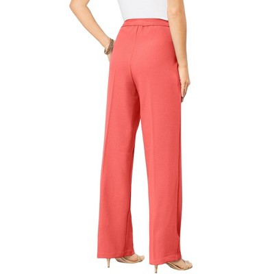 Roaman's Women's Plus Size Tall Wide-Leg Bend Over Pant - 16 T, Orange