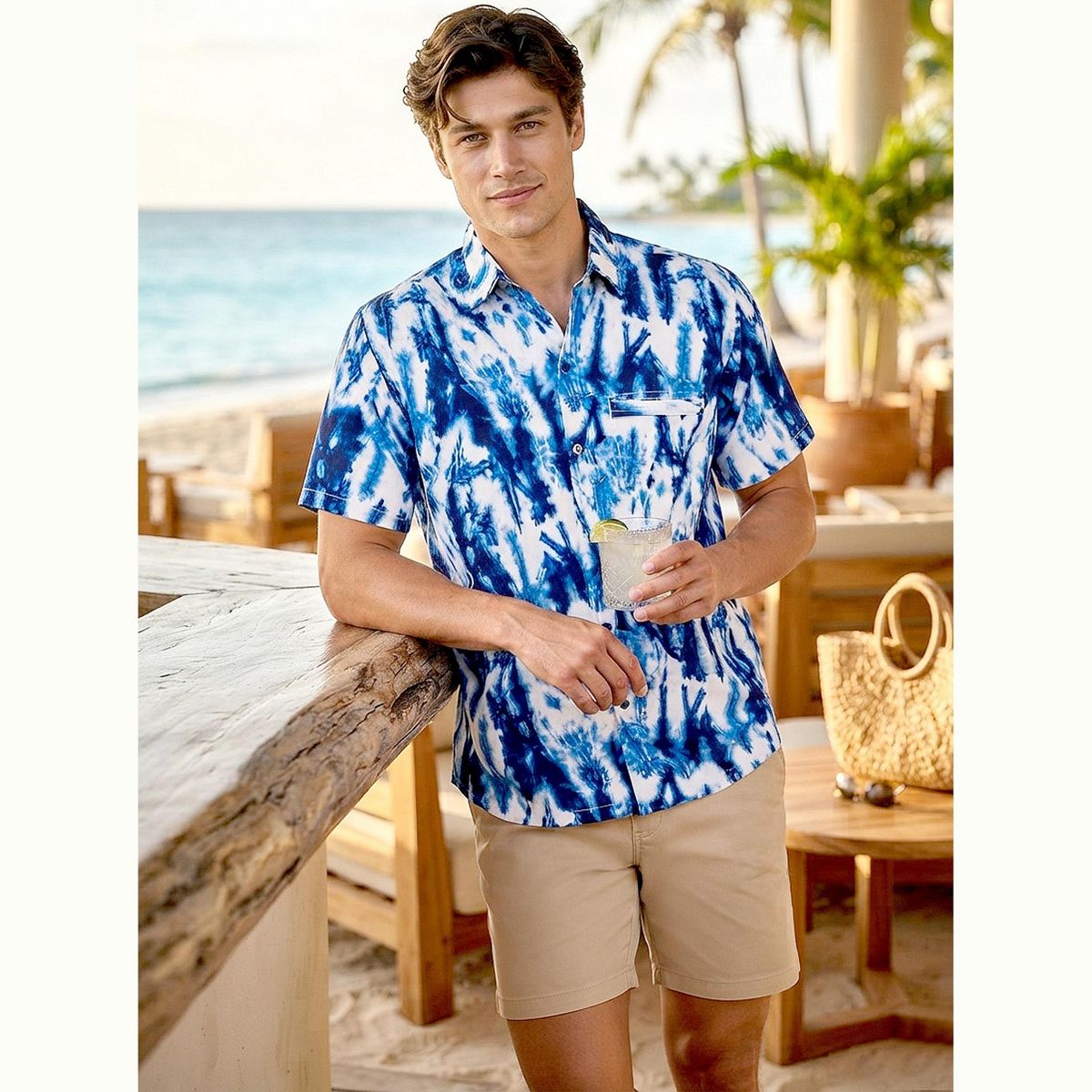 LA LEELA Mens Hawaiian Shirts Short Sleeve Button Down Shirt Men's Summer Shirts Casual Beach Holiday Hawaii Island Shirts Funny 3XL Blue,Tie Dye - thumbnail 3