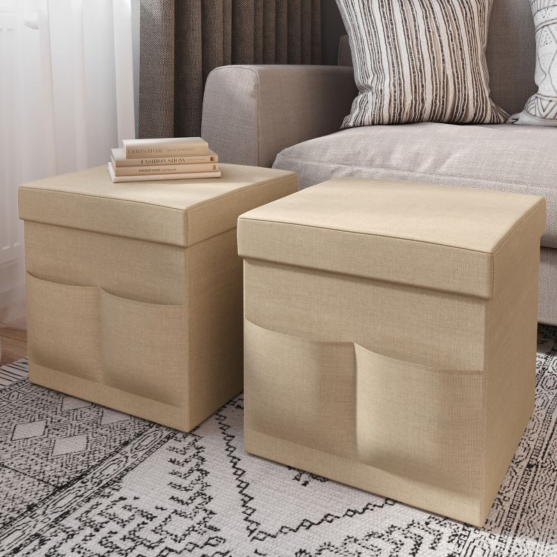 Hasting Home Set of 2 Folding Ottomans with Storage Pockets, 1 of 6