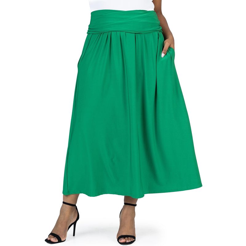 24seven Comfort Apparel Foldover Plus Size Maxi Skirt With Pockets, 1 of 7
