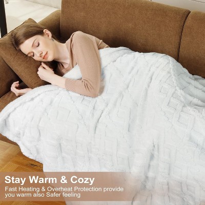 Soft flannel electric blanket with 6 heating levels and 4 hours auto shut-off, 4 hours time setting, ETL certified electric lap blanket