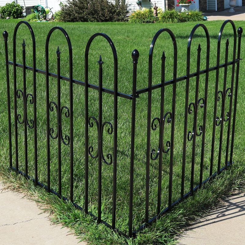 Sunnydaze Outdoor Lawn and Garden Metal Finial Topped Decorative Border Fence Panel Set - 8' - Black - 2pk, 6 of 16