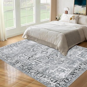 Acekool Boho Washable Rug 5x7 Non-Slip Vintage Runner for Living Room & Bedroom, Soft Low-Pile Carpet in Green/Grey/Orange Brown - 1 of 4