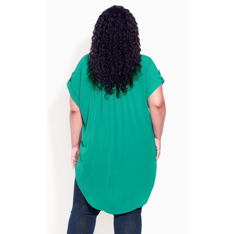 Women's Plus Size Button Pleat Top - teal | AVENUE, 2 of 4