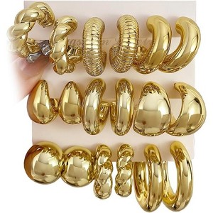24-Pair Gold Hoop Earrings Set - Chunky Chain, Twisted & Open Hoops, Hypoallergenic Fashion Jewelry Gift - 1 of 4