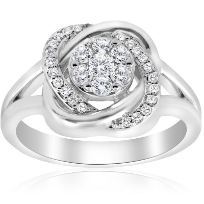 Pompeii3 1/2 ct Diamond Halo Crossover Engagement Ring 14k White Gold (K-L,I2-I3)