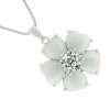 Slickblue White Cat's Eye & CZ Floral Pendant Necklace – Rhodium Plated, 16" Snake Chain, Women's Jewelry - 3 of 3