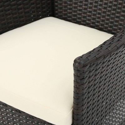 Beige and Multibrown Acacia Wood and Wicker 6 Person Outdoor Dining Set