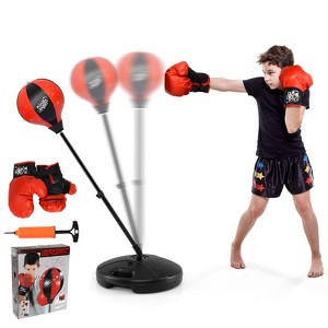 Gymax Inflatable Punching Bag Height Adjustable Kids Punching Bag w/ Stand Fillable Base Kids Boxing Training Set w/ Gloves & Pump for Kids Ages 3+ - 1 of 4