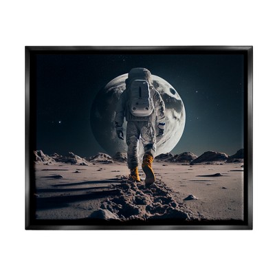 Stupell Industries Man On Moon Outer Space Astronaut Framed Canvas