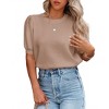 Women's Short Sleeve Sweater Tops 2025 Spring Summer Trendy Crew Neck Casual T Shirts Blouses,Khaki - XL - 3 of 4