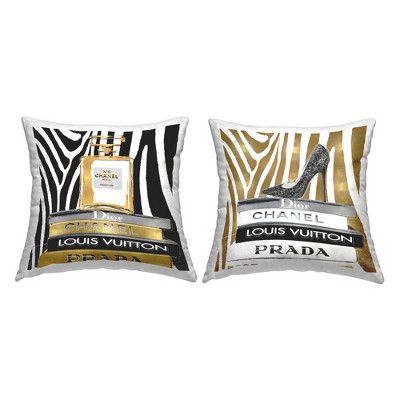 Stupell Industries Glam Zebra Print Fashion Book Stack Printed Pillow, 2 Pillows, Each 18 x 18
