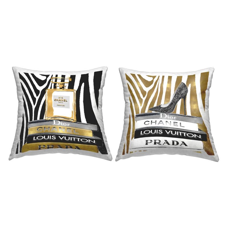 Stupell Industries Glam Zebra Print Fashion Book Stack Printed Pillow, 2 Pillows, Each 18 x 18, 1 of 3