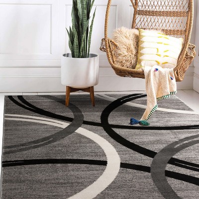 Gray Abstract Circles 4' x 6' Synthetic Area Rug
