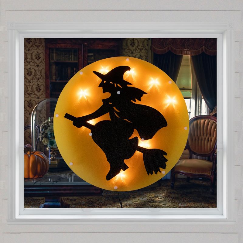 Northlight 13.75" Lighted Witch on Broomstick Halloween Window Silhouette, 2 of 5