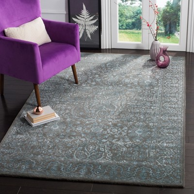 Blue and Dark Grey Hand-Tufted Wool Rectangular Area Rug