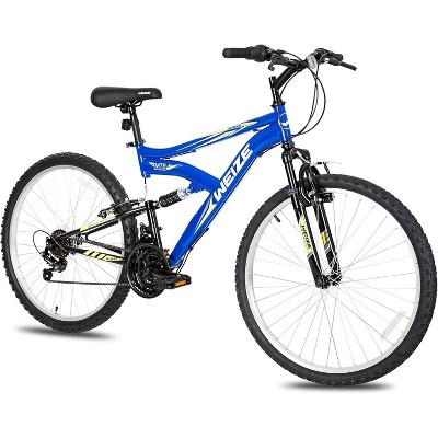 Weize Mountain Bike, 26 Inch Outdoor Cycling MTB 18 Speed, High Carbon Steel Frame with Dual Full Suspension, Blue Bikes for Adult Men Women