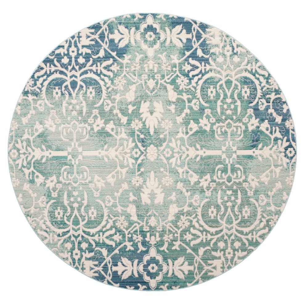 Blue/Ivory Floral Loomed Round Area Rug 6'7in - Safavieh