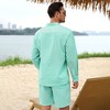Men's 2 Pieces Cotton Linen Set Casual Long Sleeve Henley Shirts and Shorts Summer Matching Outfits - 4 of 4