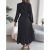 Women's Mock Neck Belted Pleated Midi Dress - Long Sleeve Flowy Swing Dress for Formal & Casual - 4 of 4