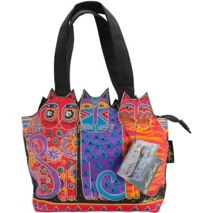 Laurel Burch Medium Tote Zipper Top 12"X3.5"X8.5"-Tres Gatos - Red, Orange & Blue - 1 of 2