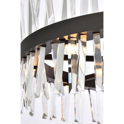 Modern Black Iron Chandelier with Clear Crystal Prisms